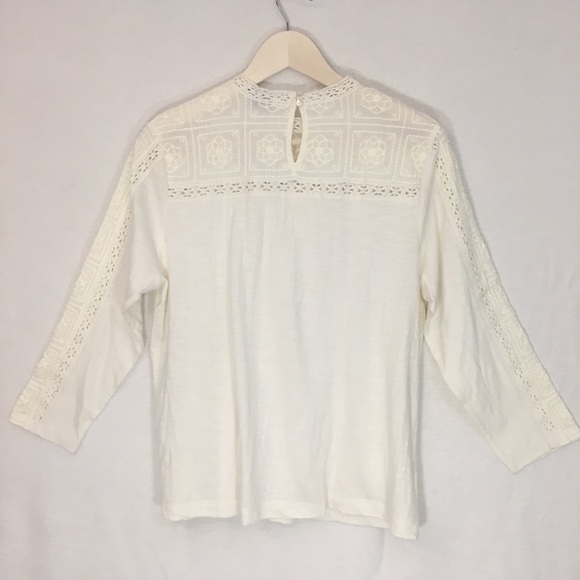 Lucky Brand Shirt cream blouse Embroidred Neck Top - Picture 6 of 8